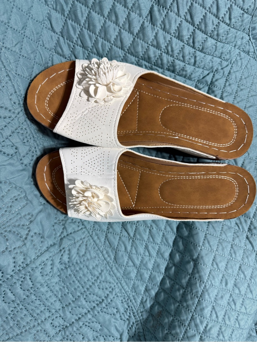 White Floral Slide Sandals for Women